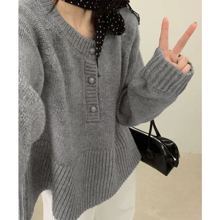 ヘンリーネックペプラムニット トップス ニット | kirakiraShop  | 詳細画像10 