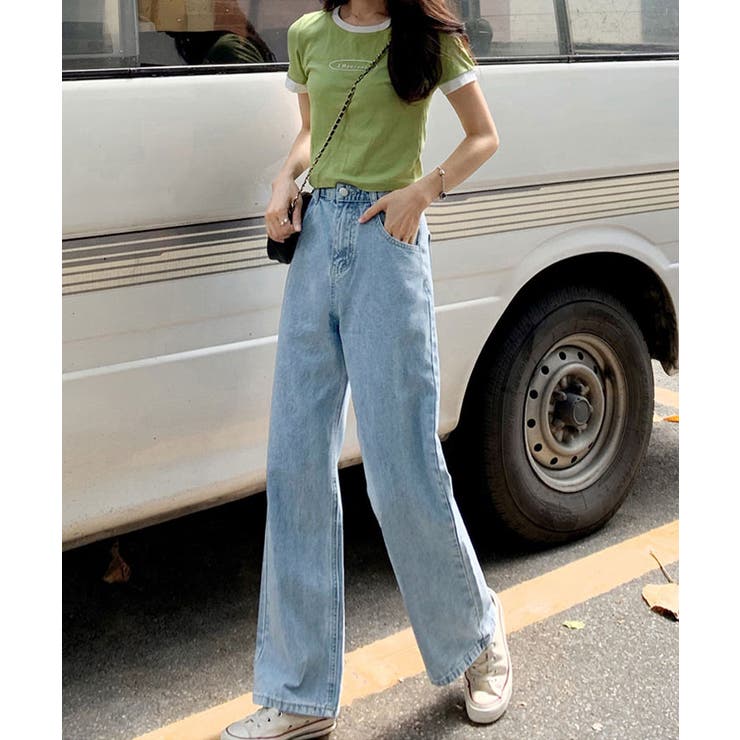 ハイウエストワイドデニムパンツ 5サイズ デニムパンツ[品番