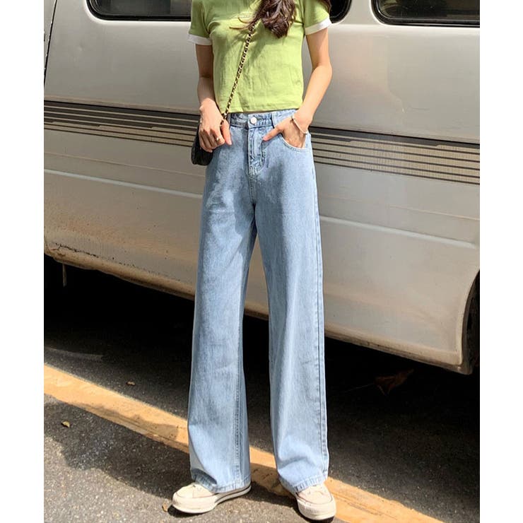 ハイウエストワイドデニムパンツ 5サイズ デニムパンツ[品番