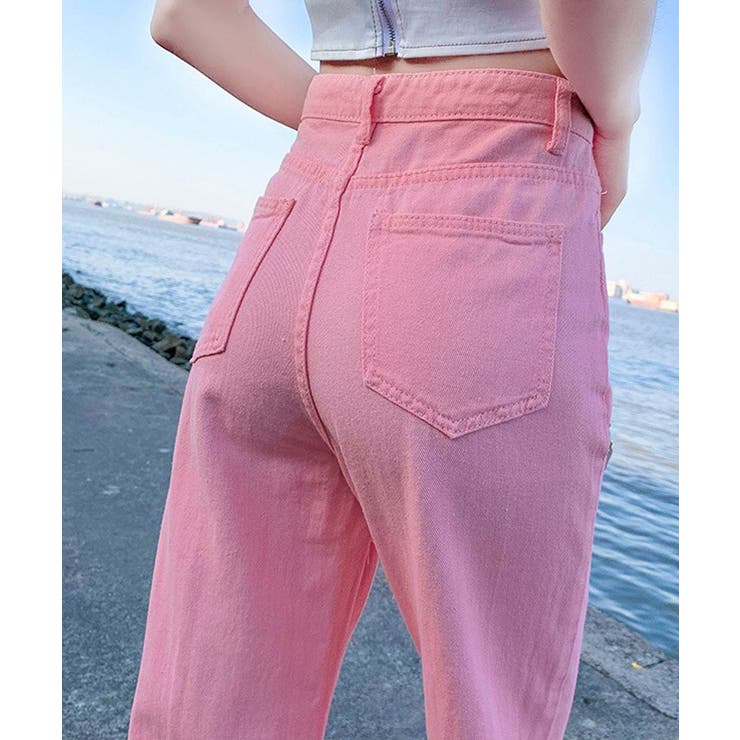 ハイウエストワイドデニムパンツ 5サイズ デニムパンツ[品番