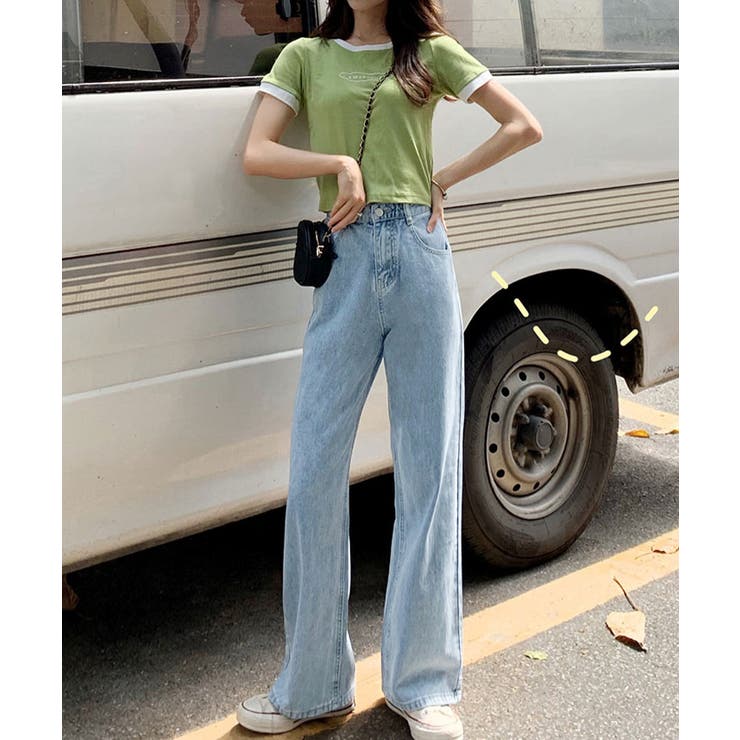 ハイウエストワイドデニムパンツ 5サイズ デニムパンツ[品番