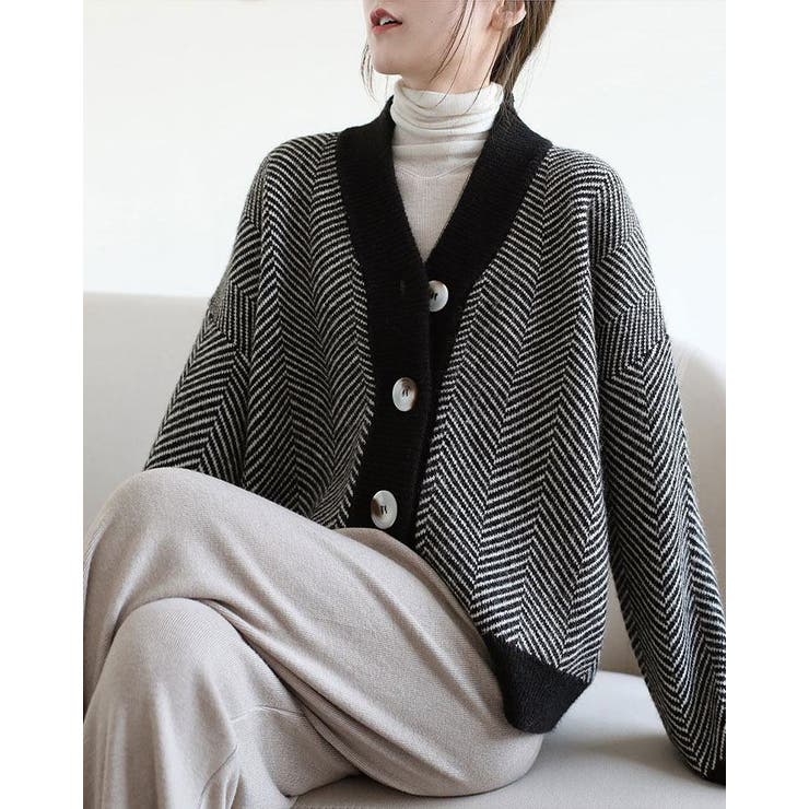 ヘリンボーン柄ジャガードニットカーディガン ニットカーディガン トップス 品番 Ik Kirakirashop キラキラショップ のレディースファッション通販 Shoplist ショップリスト