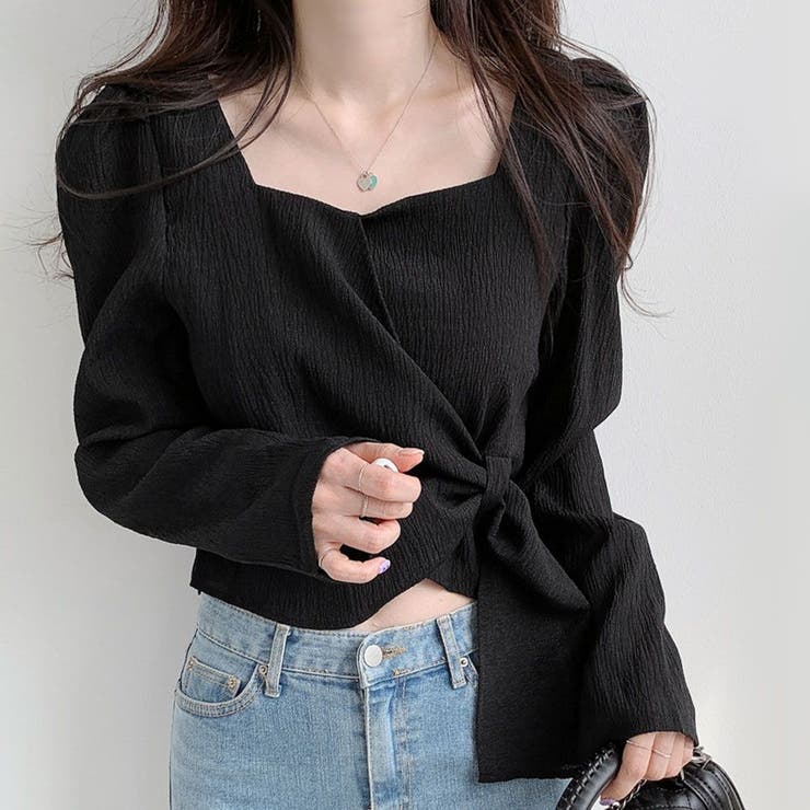 ブラック | フロントリボンブラウス 2サイズ トップス | kirakiraShop 