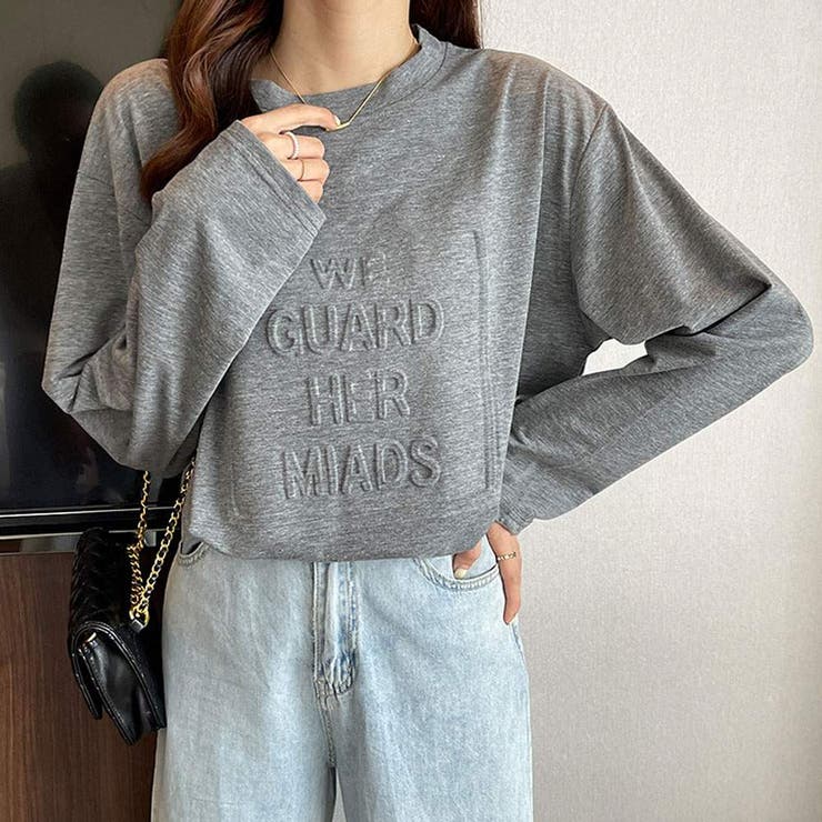 立体ロゴオーバーサイズロンT トップス ロゴTシャツ[品番
