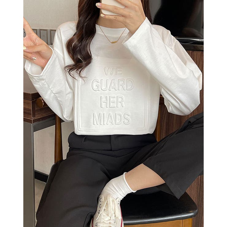 立体ロゴオーバーサイズロンT トップス ロゴTシャツ[品番