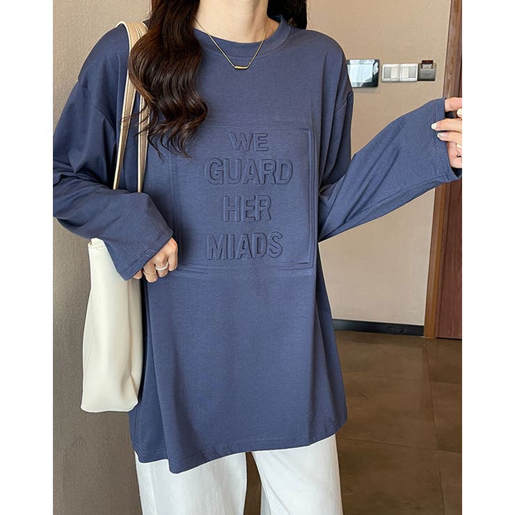 立体ロゴオーバーサイズロンT トップス ロゴTシャツ[品番