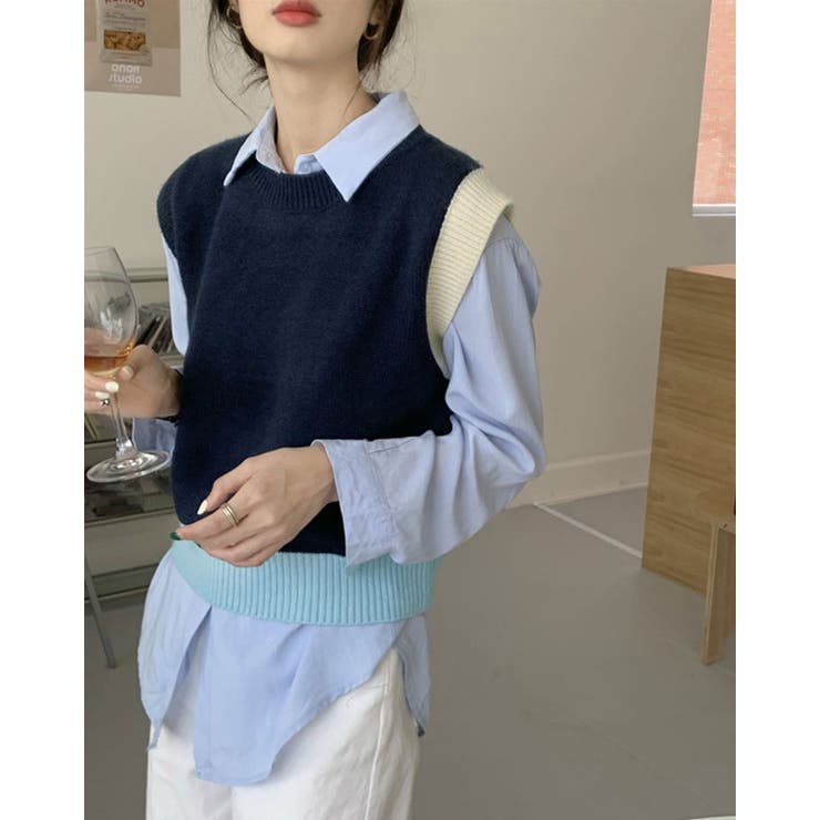 配色ニットベスト トップス ニットベスト[品番:IK000006685 配色ニットベスト トップス ニットベスト[品番:IK000006685