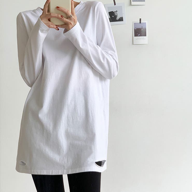 ホワイト】ダメージデザインロンT ユニセックス カットソー[品番：IK000006751]｜kirakiraShop  （キラキラショップ）のレディースファッション通販｜SHOPLIST（ショップリスト）