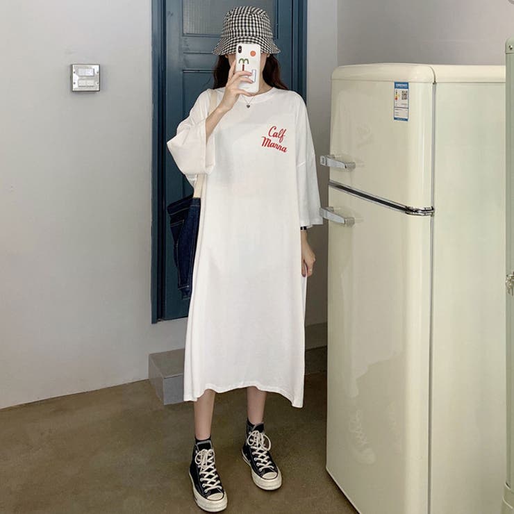 オーバーサイズロゴワンピース Tシャツワンピース ロゴTシャツ