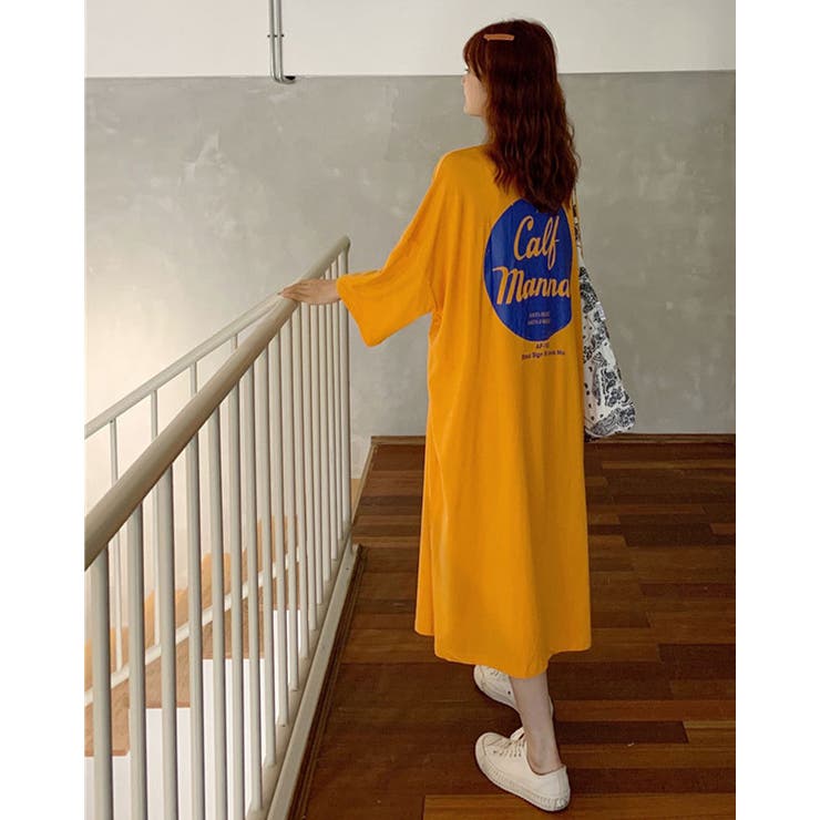 オーバーサイズロゴワンピース Tシャツワンピース ロゴTシャツ