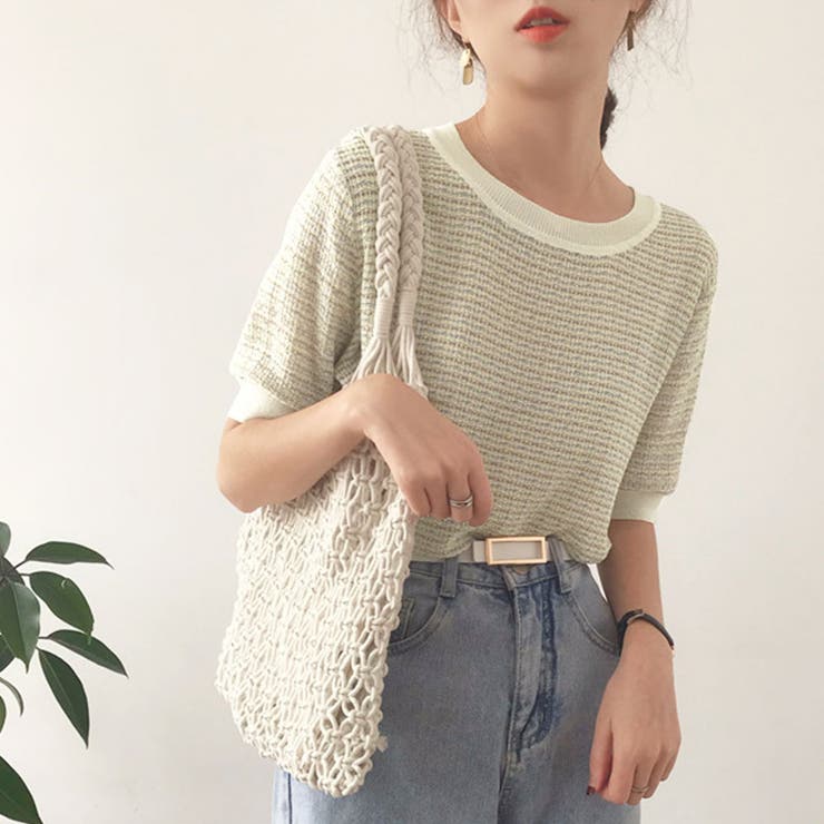 ホワイト | 【SHOPLIST限定】ミックスボーダーサマーニットトップス トップス サマーニ… | kirakiraShop 