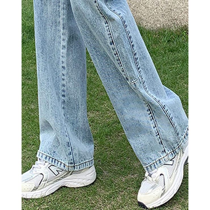 サイドラインストレートデニム 4サイズ セミワイドデニムパンツ
