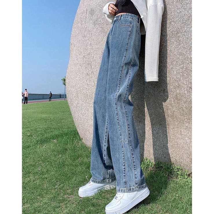 サイドラインストレートデニム 4サイズ セミワイドデニムパンツ