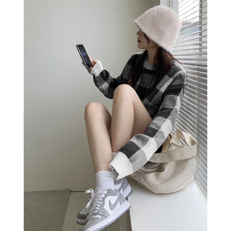 【SHOPLIST限定】ブロックチェックショートニットトップス ニットトップス … | kirakiraShop  | 詳細画像4 