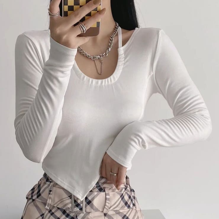 オフホワイト | 【SHOPLIST限定】ネックリボンストレッチアシメカットソー トップス カット… | kirakiraShop 