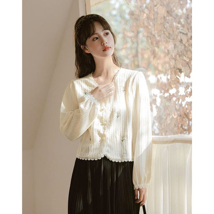 ボルテデブトン　レース襟ローン楊柳調ブラウスフリー PROPORTION BODY DRESSING（プロポーションボディドレッシング