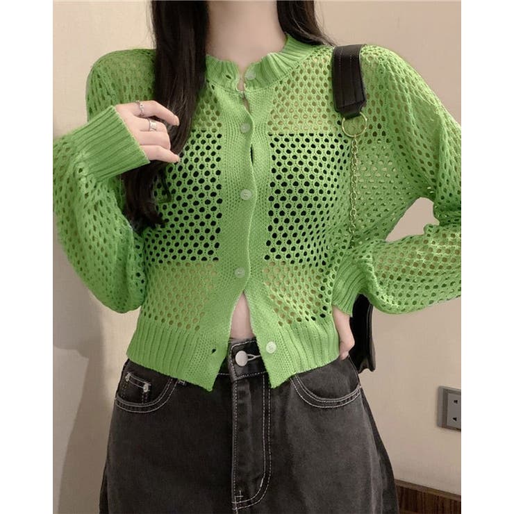 8063♣️Green♥️3点おまとめ 透かし編みカーディガン 全3色 トップス[品番：IK000007376