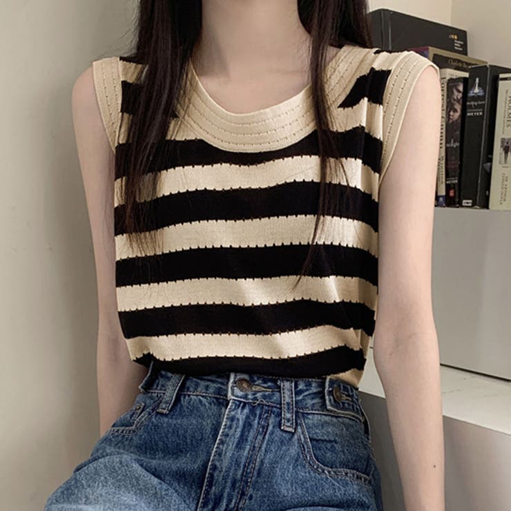 ブラック | 【SHOPLIST限定】ノースリーブニットトップス トップス ライトニット | kirakiraShop 