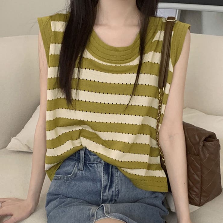 オリーブ | 【SHOPLIST限定】ノースリーブニットトップス トップス ライトニット | kirakiraShop 