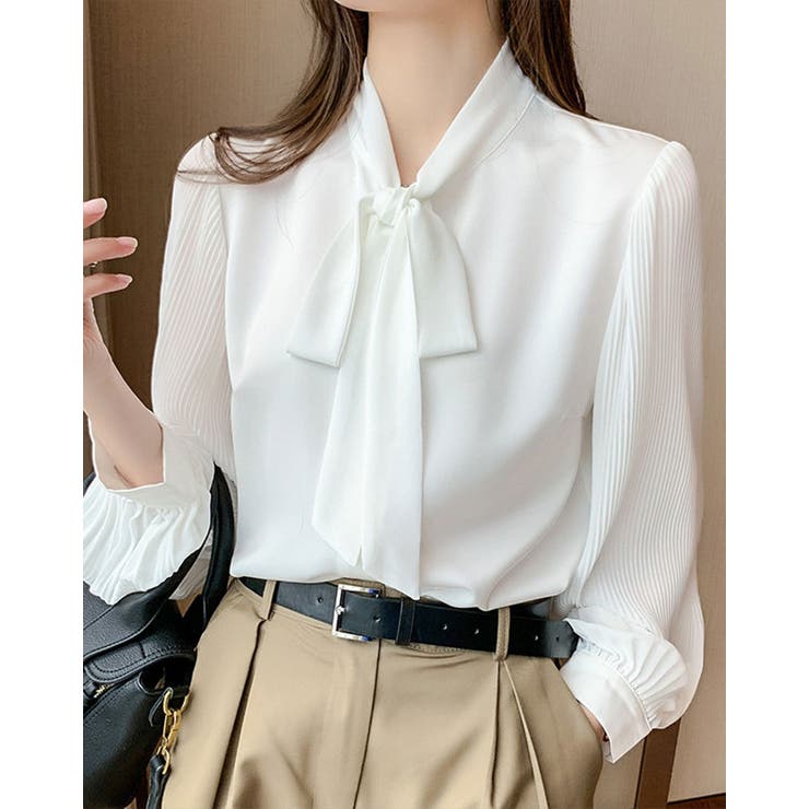 【SHOPLIST限定】異素材スリーブボウタイブラウス 2サイズ トップス | kirakiraShop  | 詳細画像2 