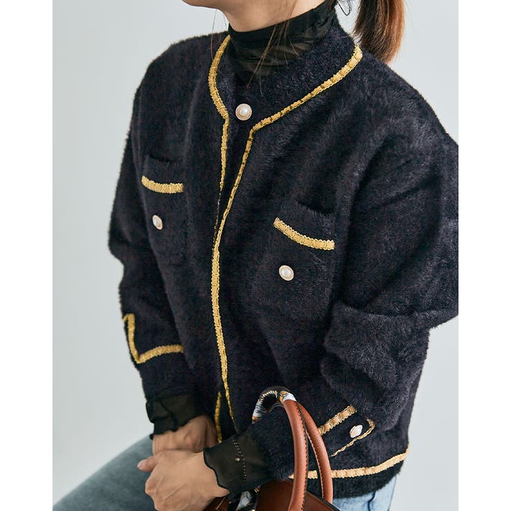 エコレザーパイピングカーディガン トップス カーディガン | kirakiraShop  | 詳細画像2 