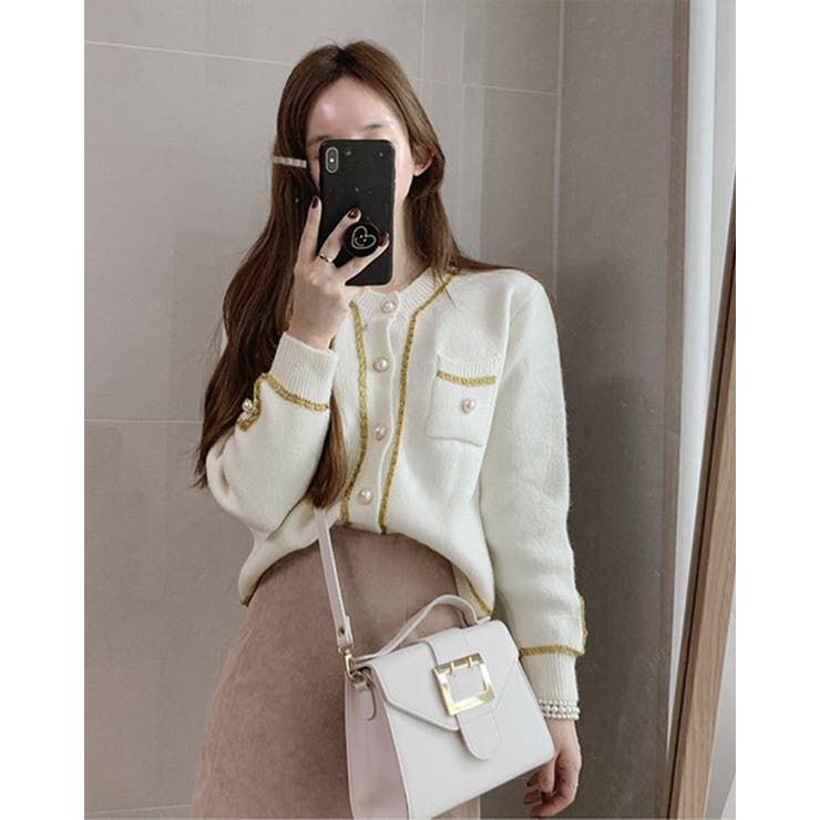 エコレザーパイピングカーディガン トップス カーディガン | kirakiraShop  | 詳細画像11 