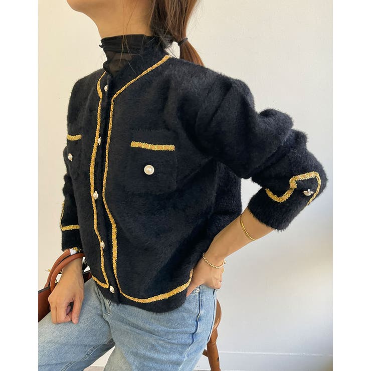 エコレザーパイピングカーディガン トップス カーディガン | kirakiraShop  | 詳細画像4 