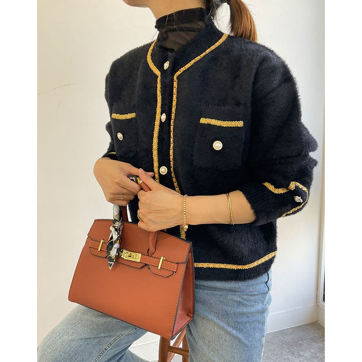 エコレザーパイピングカーディガン トップス カーディガン | kirakiraShop  | 詳細画像5 