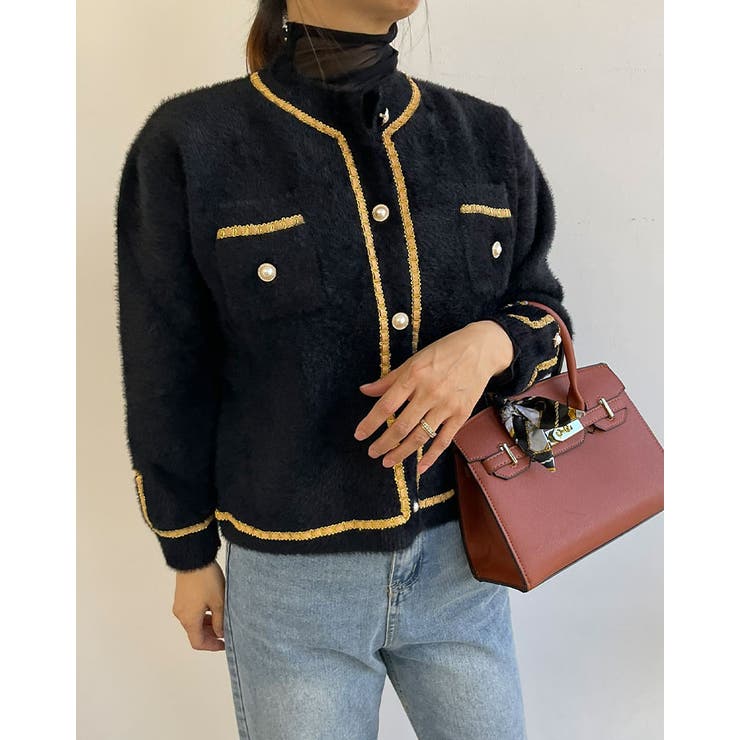 エコレザーパイピングカーディガン トップス カーディガン | kirakiraShop  | 詳細画像6 