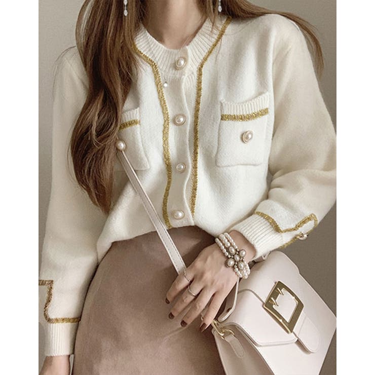 エコレザーパイピングカーディガン トップス カーディガン | kirakiraShop  | 詳細画像8 