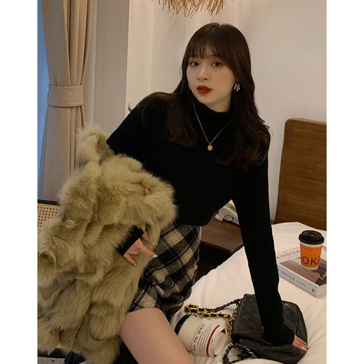 裏起毛ハイネックミックスリブニット トップス 裏起毛ニット | kirakiraShop  | 詳細画像4 