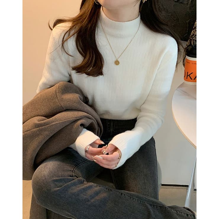 裏起毛ハイネックミックスリブニット トップス 裏起毛ニット | kirakiraShop  | 詳細画像5 