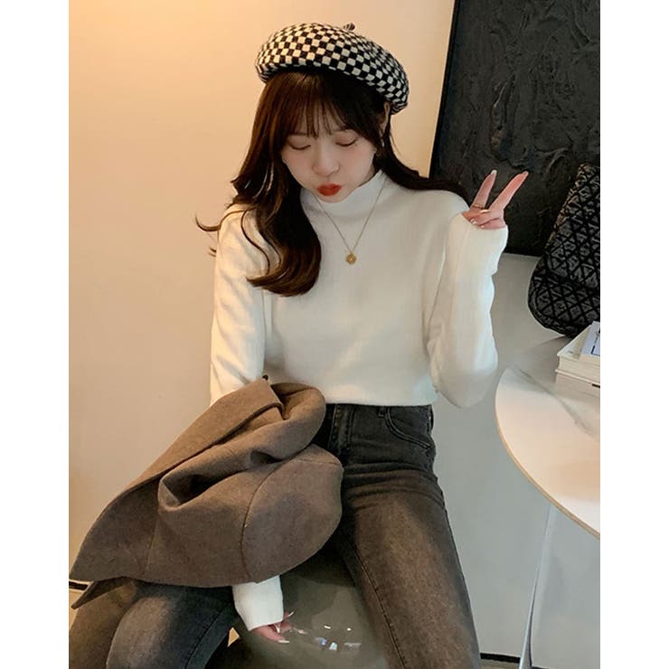 裏起毛ハイネックミックスリブニット トップス 裏起毛ニット | kirakiraShop  | 詳細画像7 