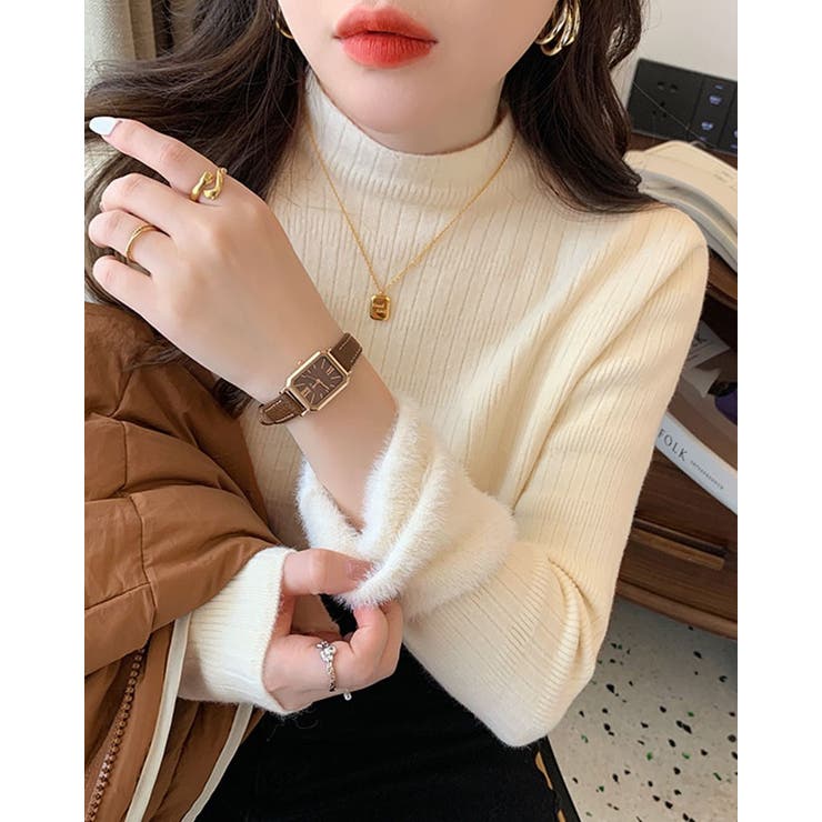 裏起毛ハイネックミックスリブニット トップス 裏起毛ニット | kirakiraShop  | 詳細画像8 