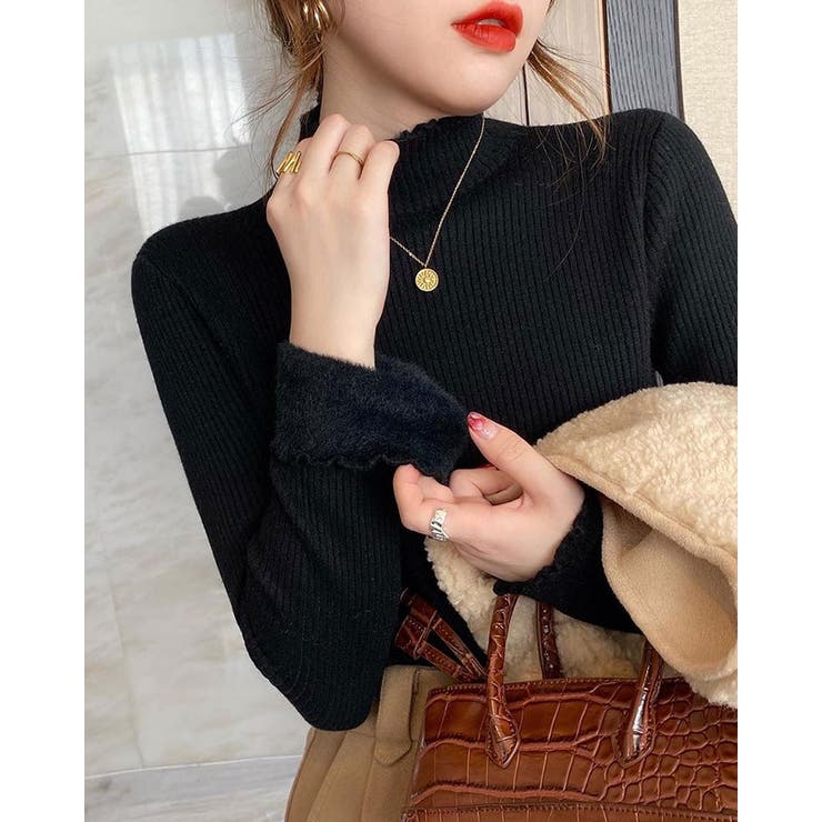 SHOPLIST限定】裏起毛ハイネックメロウリブニット 2サイズ トップス