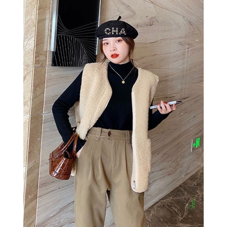 SHOPLIST限定】裏起毛ハイネックメロウリブニット 2サイズ トップス