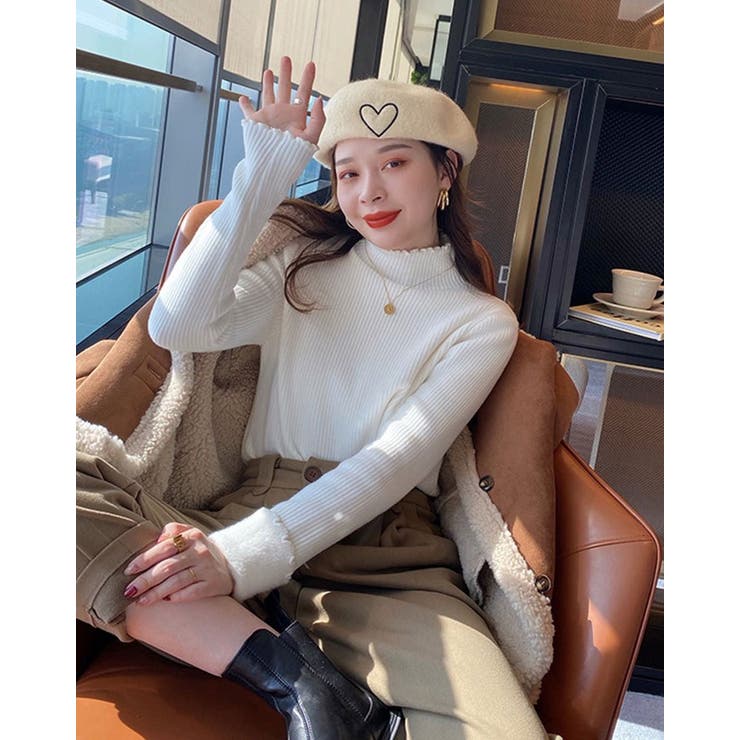 裏起毛ハイネックメロウリブニット 2サイズ トップス[品番