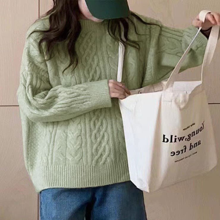 ライトグリーン | モックネックケーブルニットセーター トップス ケーブル | kirakiraShop 
