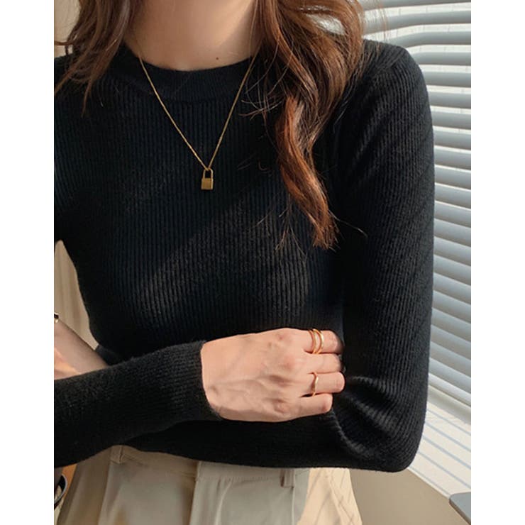 クルーネックシンプルリブニット トップス ニット[品番 クルーネックシンプルリブニット トップス ニット[品番