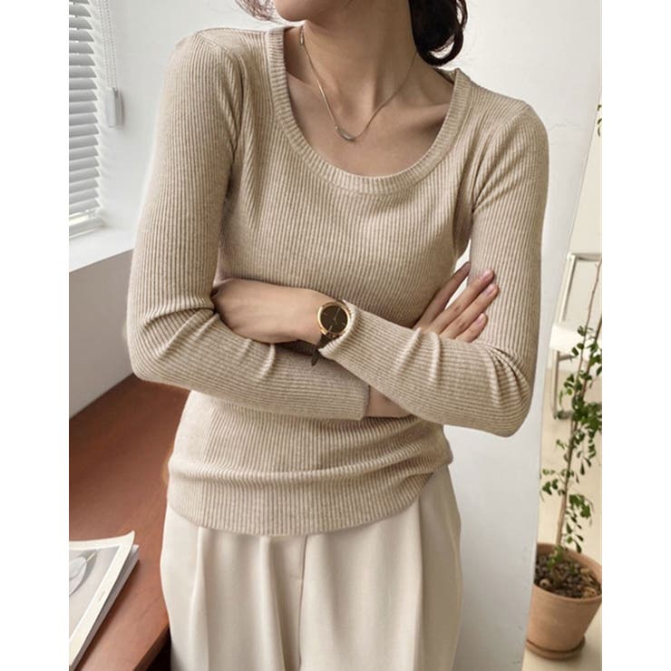 Uネックリブニットトップス トップス ニット[品番：IK000007527]｜kirakiraShop  （キラキラショップ）のレディースファッション通販｜SHOPLIST（ショップリスト）
