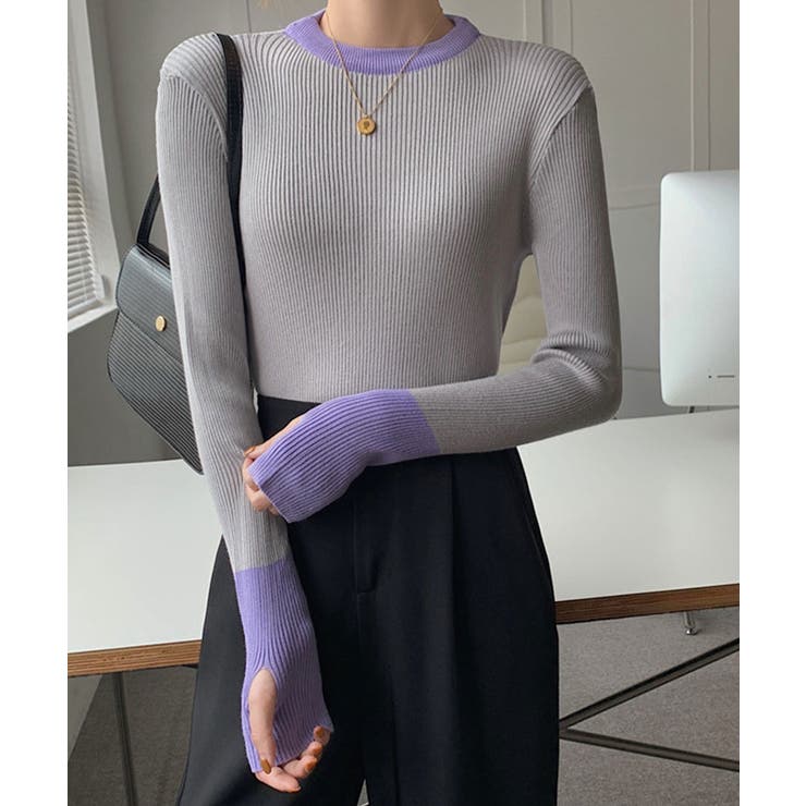 【haek】配色リブニットトップス haek（ハク）の「color scheme rib knit tops/配色リブニット
