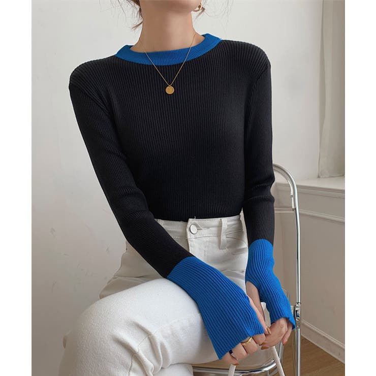 指穴バイカラーリブニット トップス リブ | kirakiraShop  | 詳細画像2 