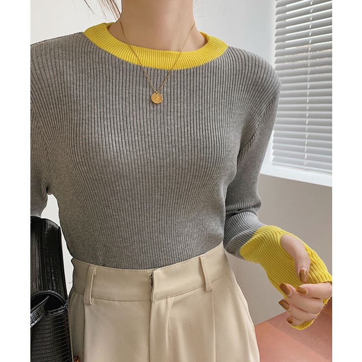 指穴バイカラーリブニット トップス リブ | kirakiraShop  | 詳細画像19 