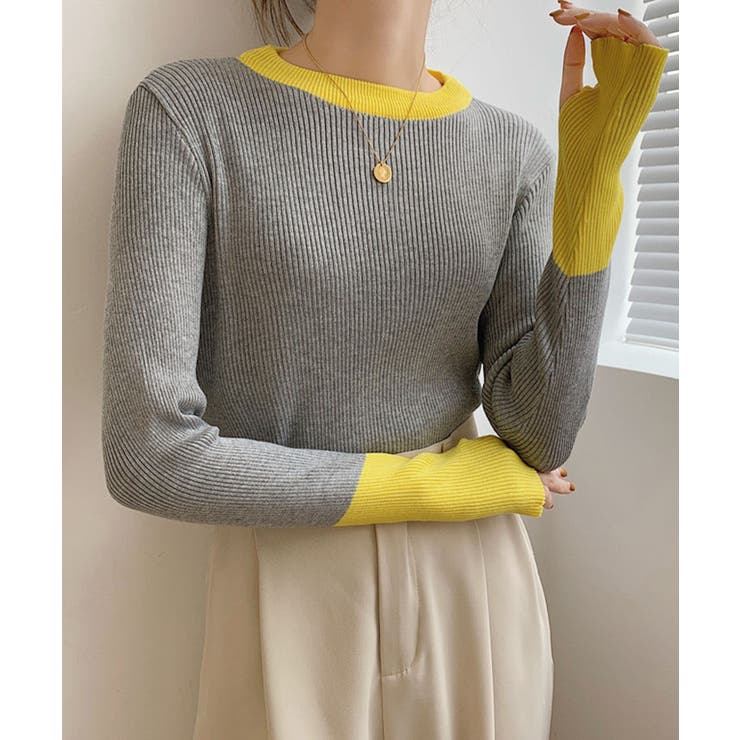 指穴バイカラーリブニット トップス リブ | kirakiraShop  | 詳細画像21 