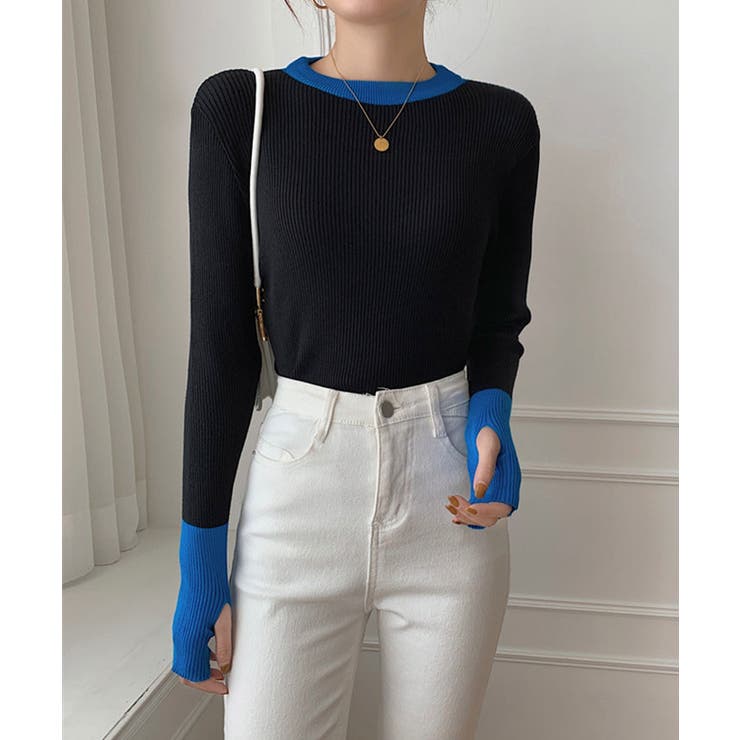 指穴バイカラーリブニット トップス リブ | kirakiraShop  | 詳細画像4 