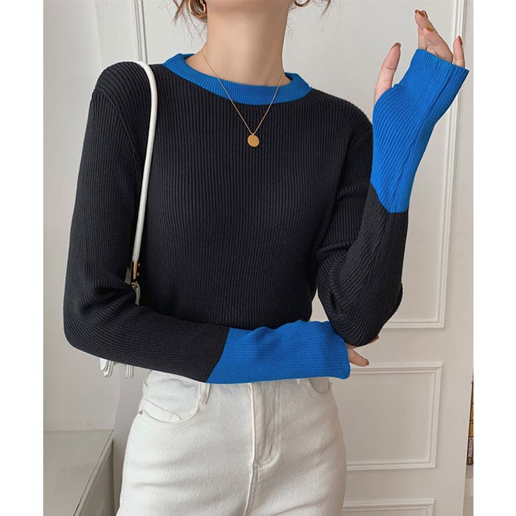 指穴バイカラーリブニット トップス リブ | kirakiraShop  | 詳細画像5 