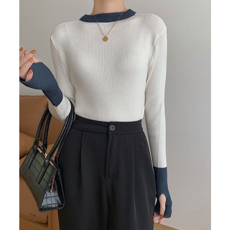 指穴バイカラーリブニット トップス リブ | kirakiraShop  | 詳細画像8 