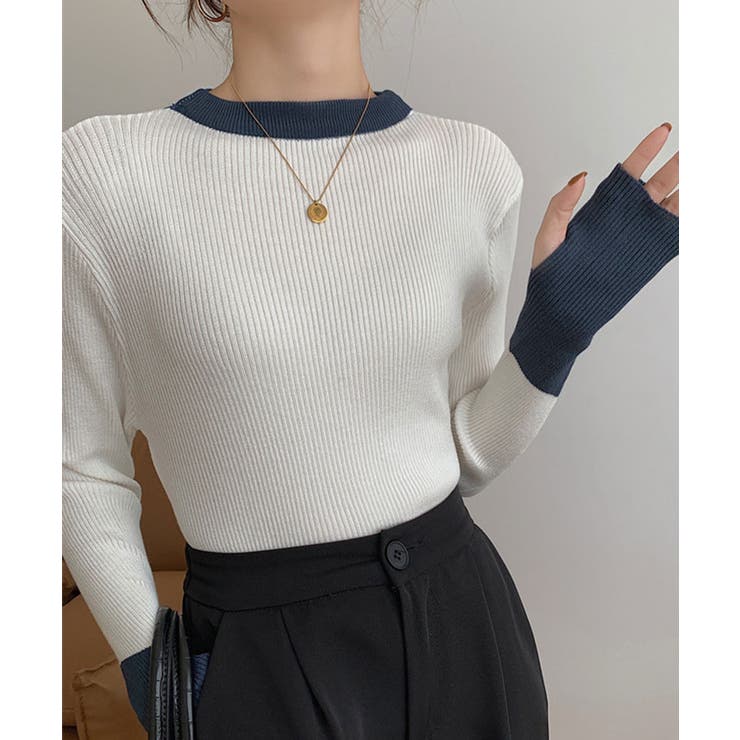 指穴バイカラーリブニット トップス リブ | kirakiraShop  | 詳細画像10 