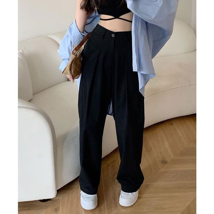 ブラック | ハイウエストワイドチノパンツ 3サイズ ボトムス | kirakiraShop 