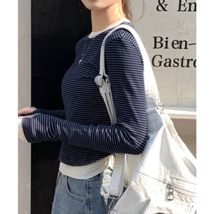 【SHOPLIST限定】レイヤード風ボーダーコンパクトTシャツ トップス カット… | kirakiraShop  | 詳細画像5 